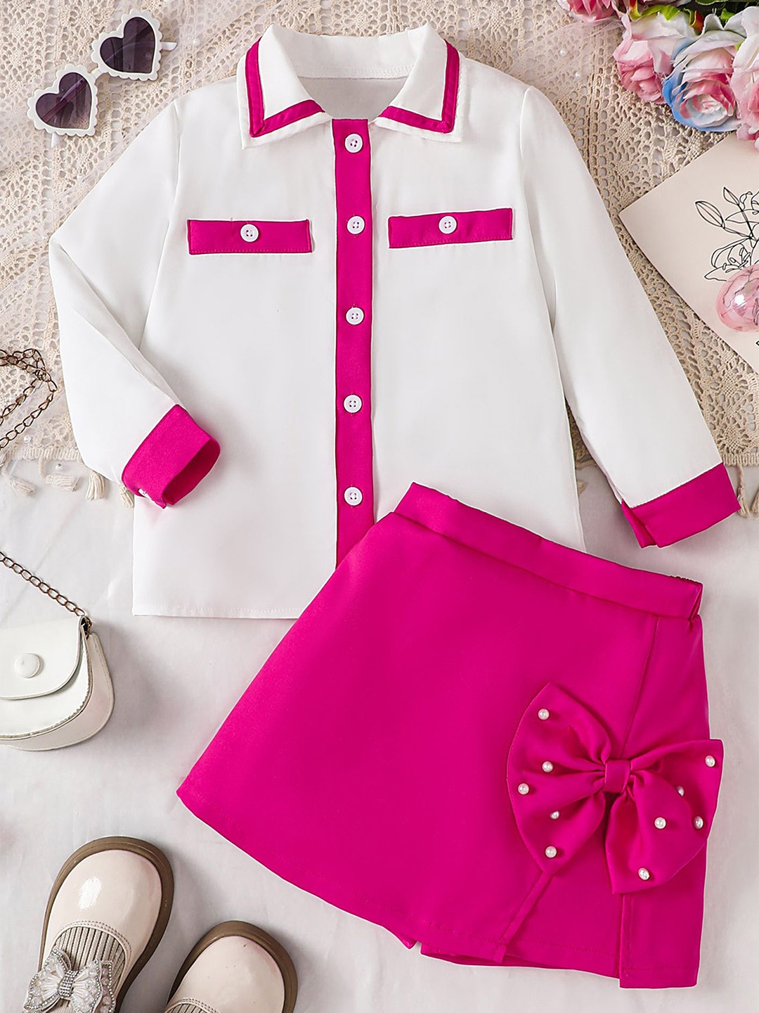 

LULU & SKY Girls Colourblocked Shirt with Skort, White