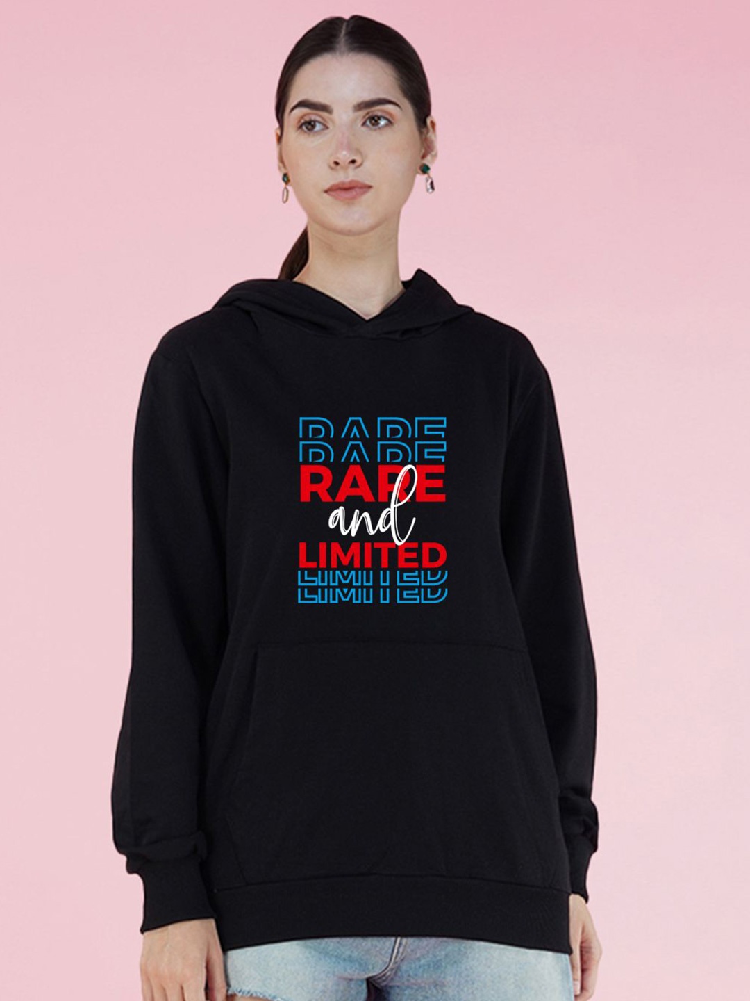 

NUSYL Graphic Printed Hooded Oversized Sweatshirt, Black
