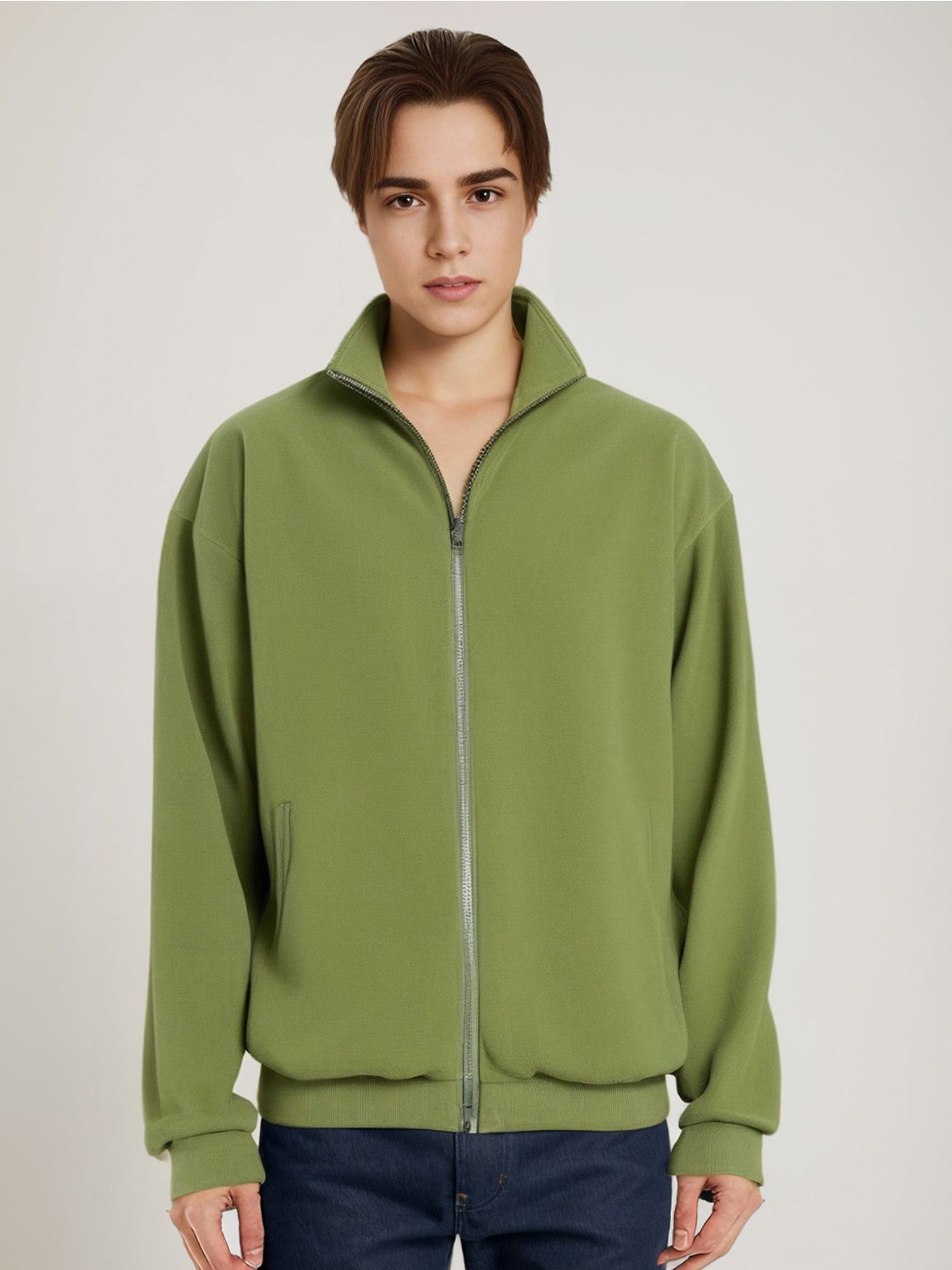 

StyleCast x Revolte Men Solid High Neck Sweatshirt, Green