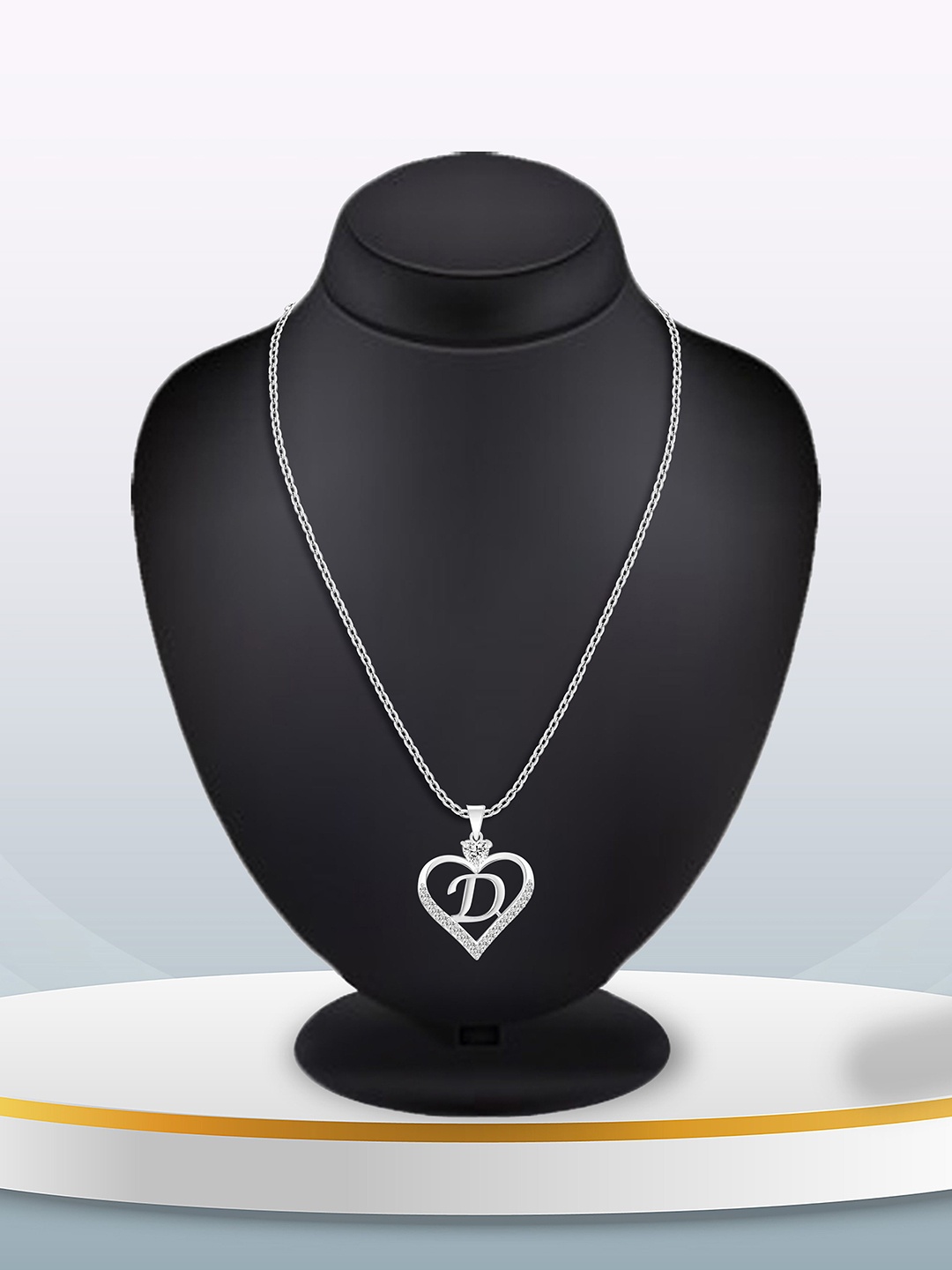 

Heer Collection Silver-Plated Cubic Zirconia Heart Shape Alphabet D Pendants with Chains