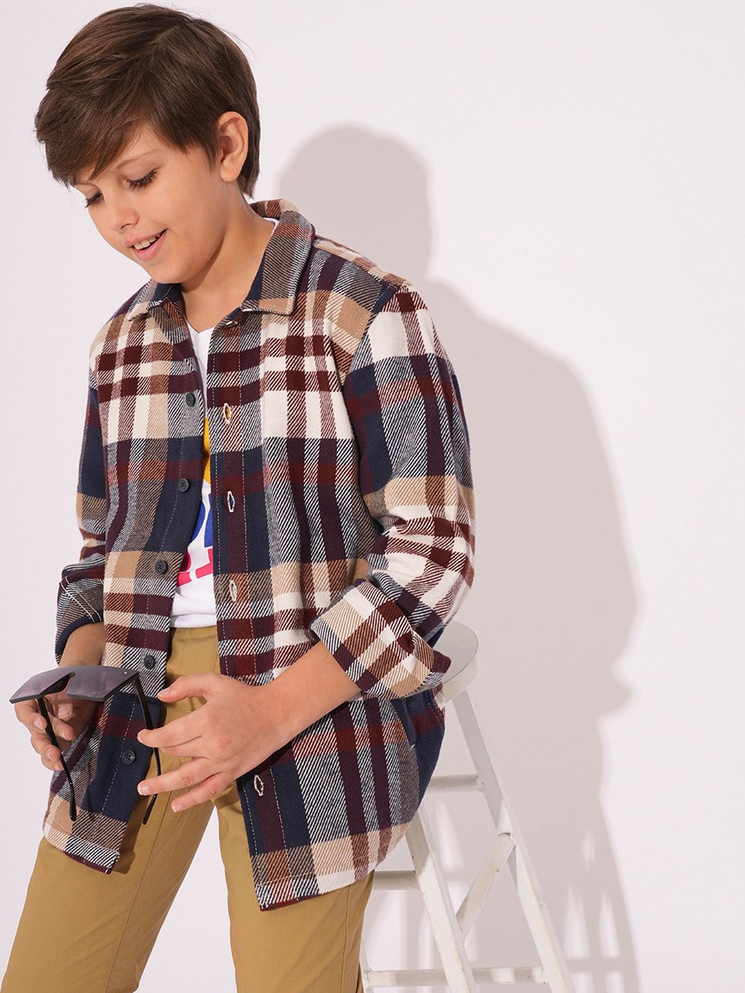 

Jack & Jones Junior Boys Spread Collar Tartan Checked Cotton Casual Shirt, White