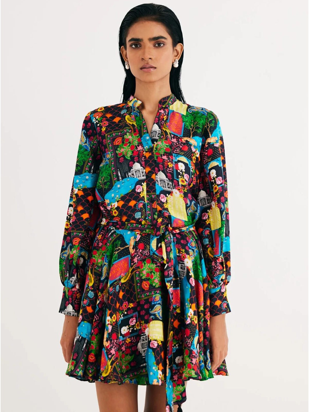 

BETRUE Women Floral Print Satin Fit & Flare Dress, Black