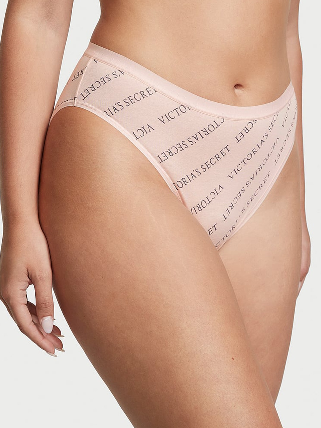 

Victoria's Secret Women Brand Logo Printed Cotton High-Rise Basic Briefs, Peach