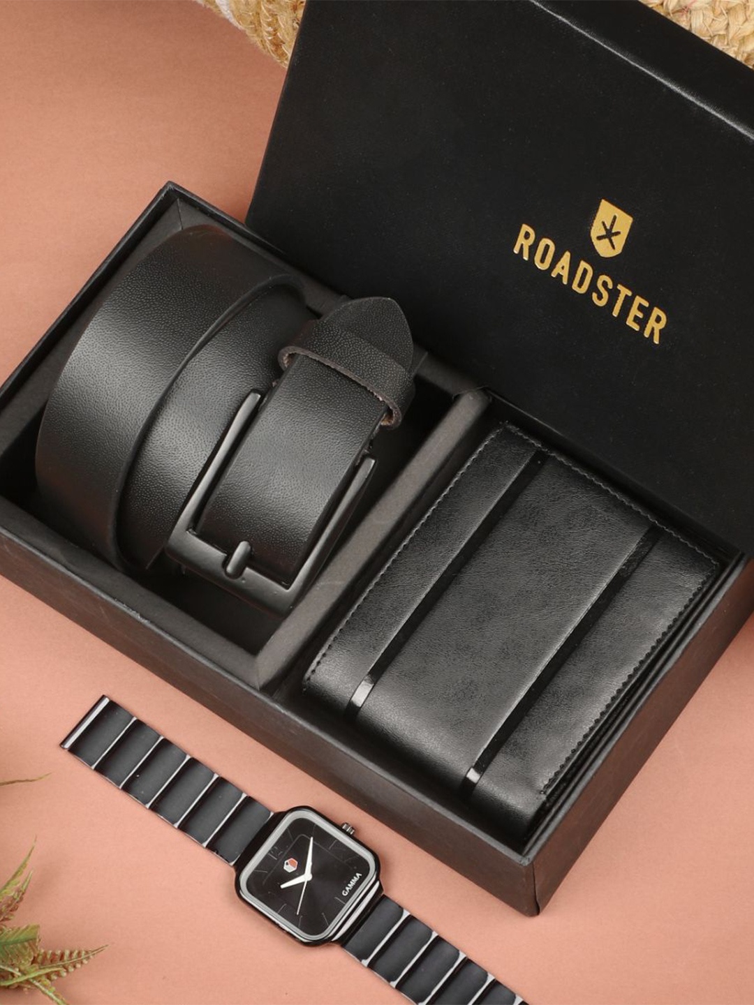 

The Roadster Lifestyle Co. Men Solid Leather Belt & Wallet Formal Accessory Gift Set, Black