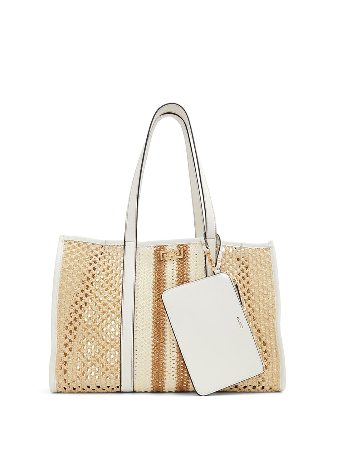 

ALDO Structured Tote Bag with Cut Work, Brown