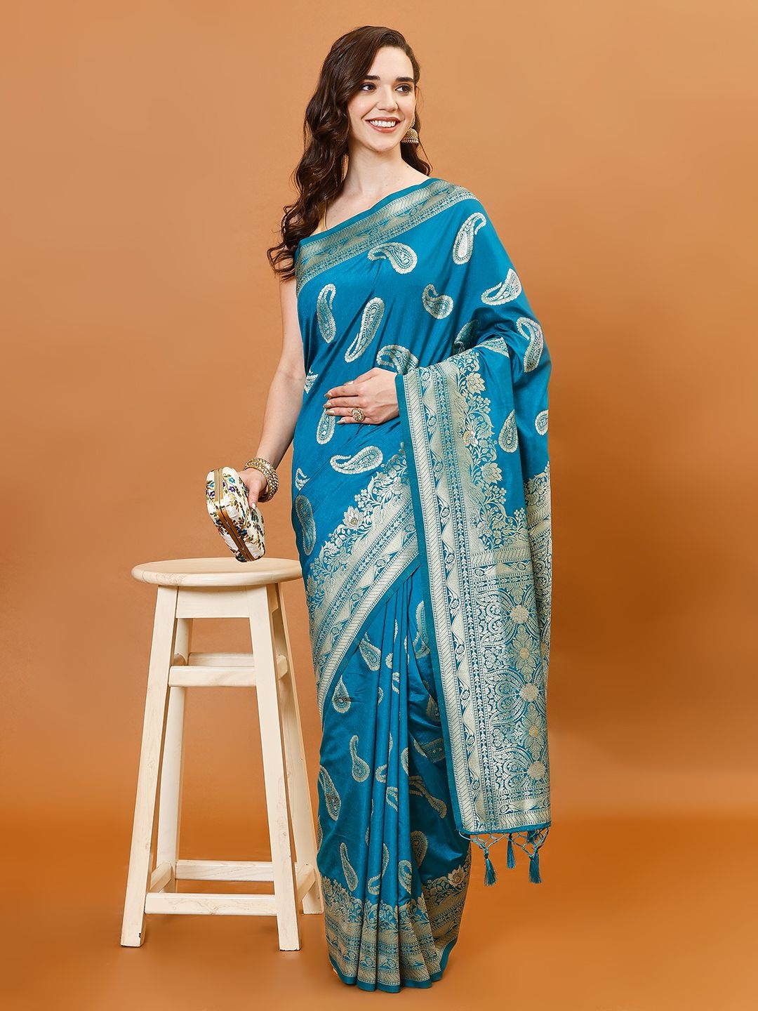 

Meena Bazaar Woven Design Zari Art Silk Saree, Blue