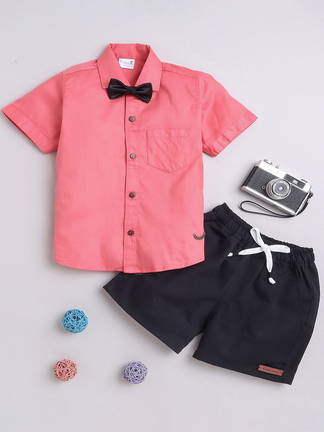 

BAATCHEET Pure Cotton Boys Shirt with Shorts, Pink