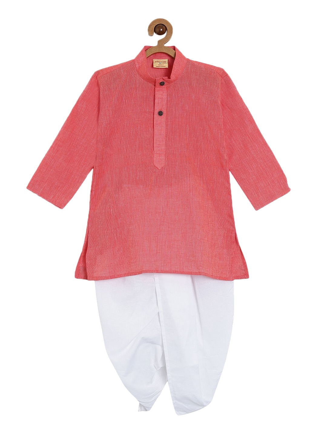 

NIRVAAN Boys Mandarin Collar Pure Cotton Kurta with Dhoti Pant, Pink