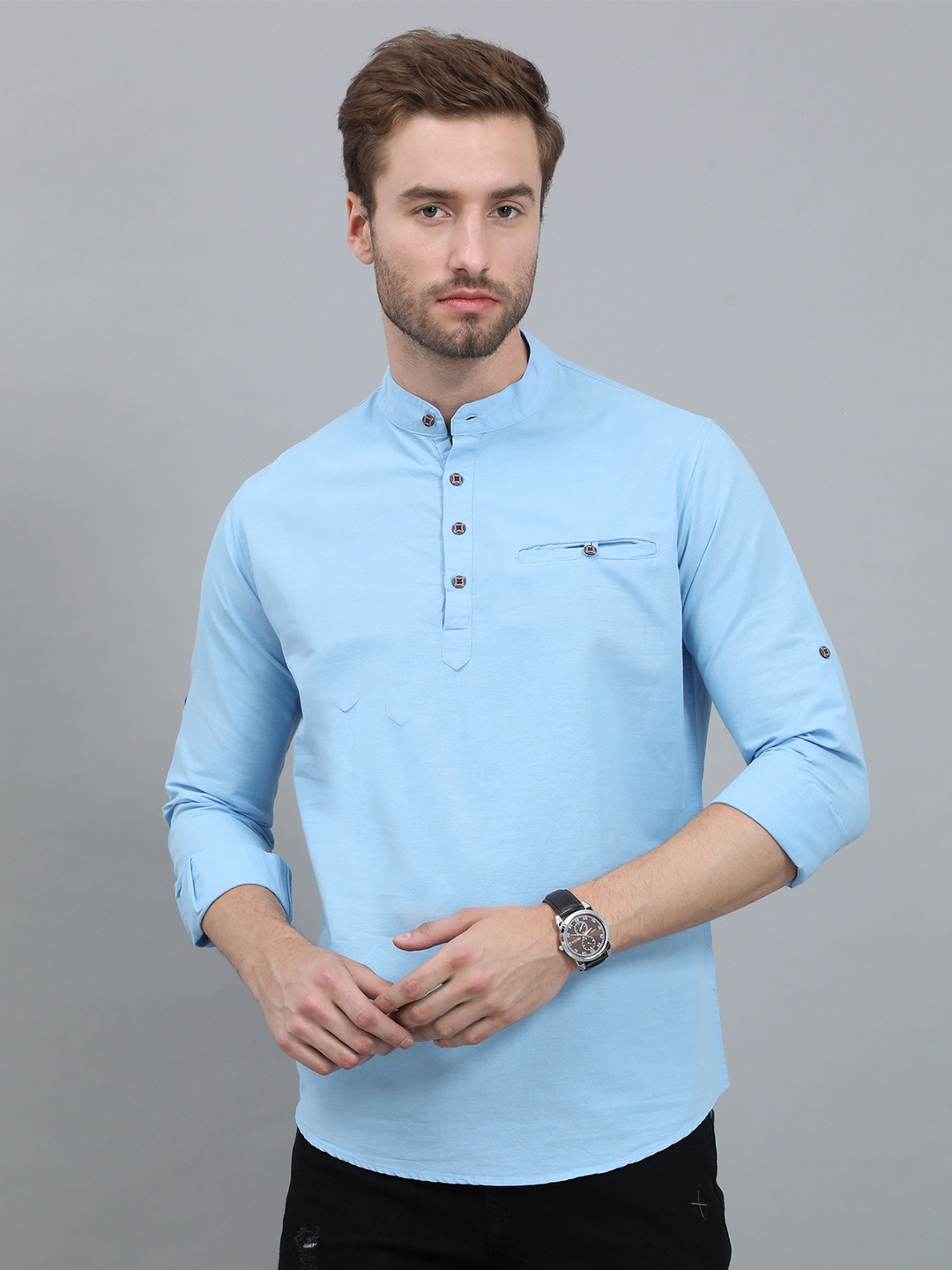 

Rope Men Thread Work Kurta, Blue