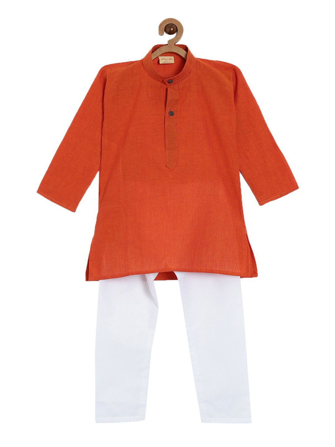 

NIRVAAN Boys Band Collar Pure Cotton Straight Kurta with Pyjamas, Orange
