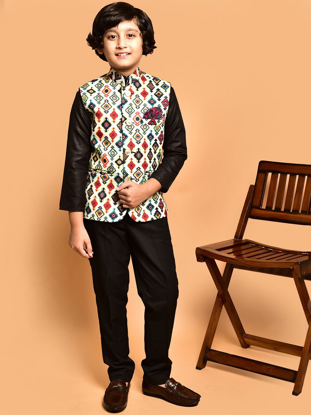 

PRINTCULTR Boys Printed Nehru Jackets, Cream