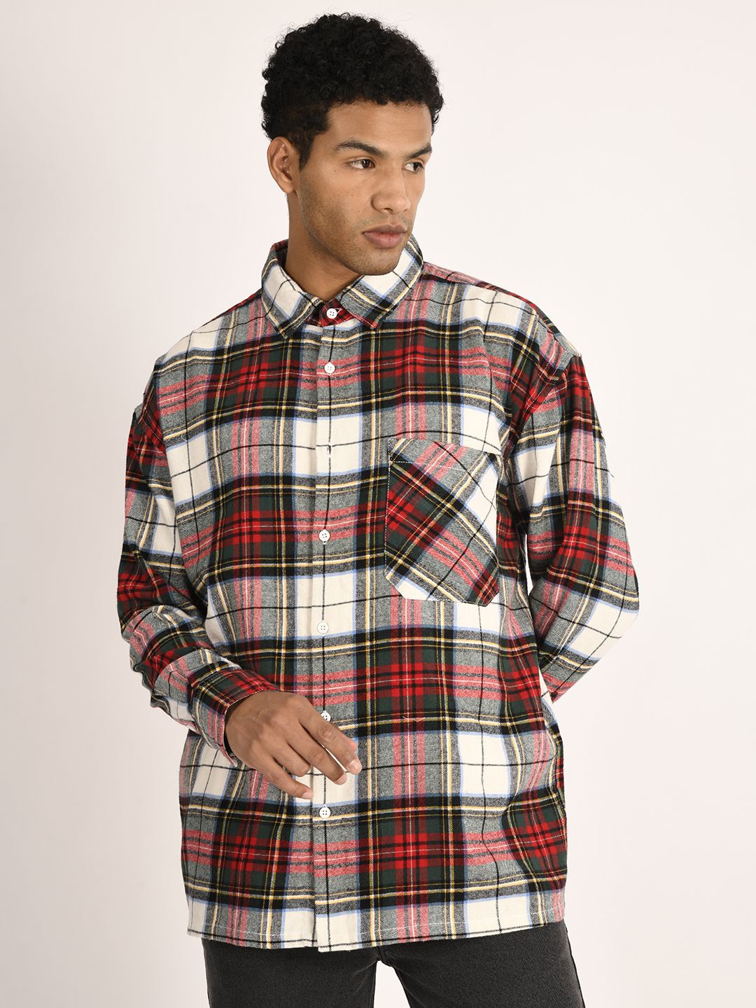 

The Roadster Lifestyle Co. Men Checked Flannel Oversized Casual Shirt, Red