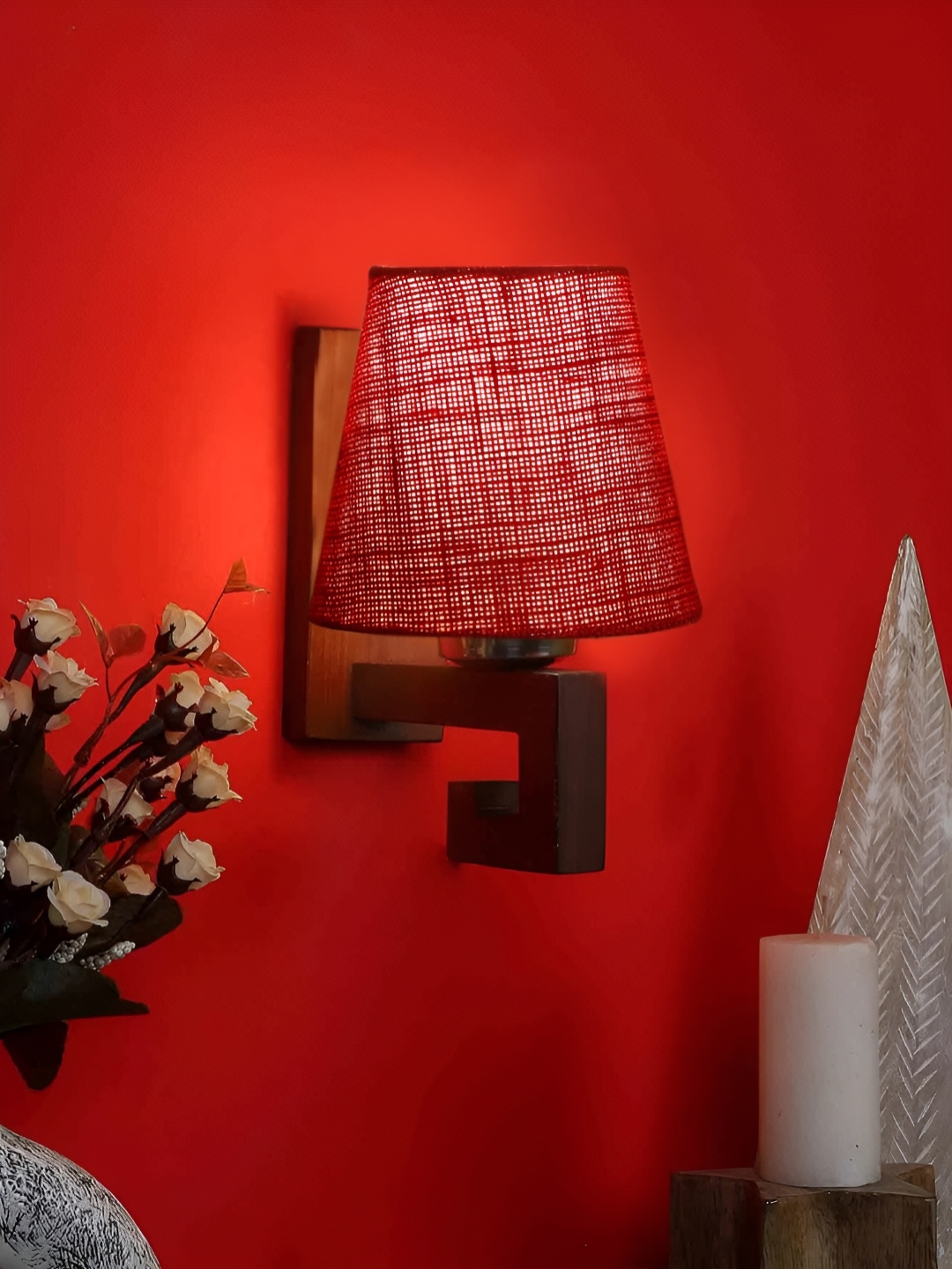 

Devansh Maroon & Brown Frustum Shaped Contemporary Wooden Wall Lamp