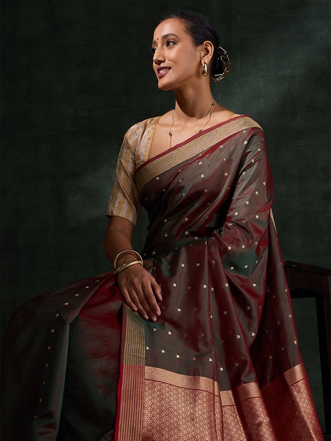 

Taneira Woven Design Zari Pure Silk Banarasi Saree, Green