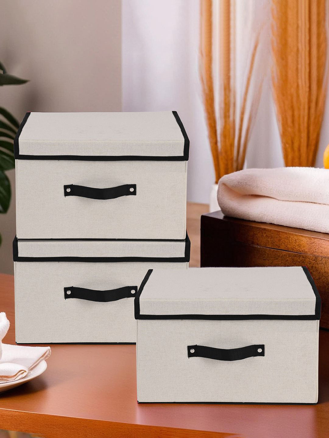 

Kuber Industries Beige & Black 3 Pieces Multi Utility Organisers