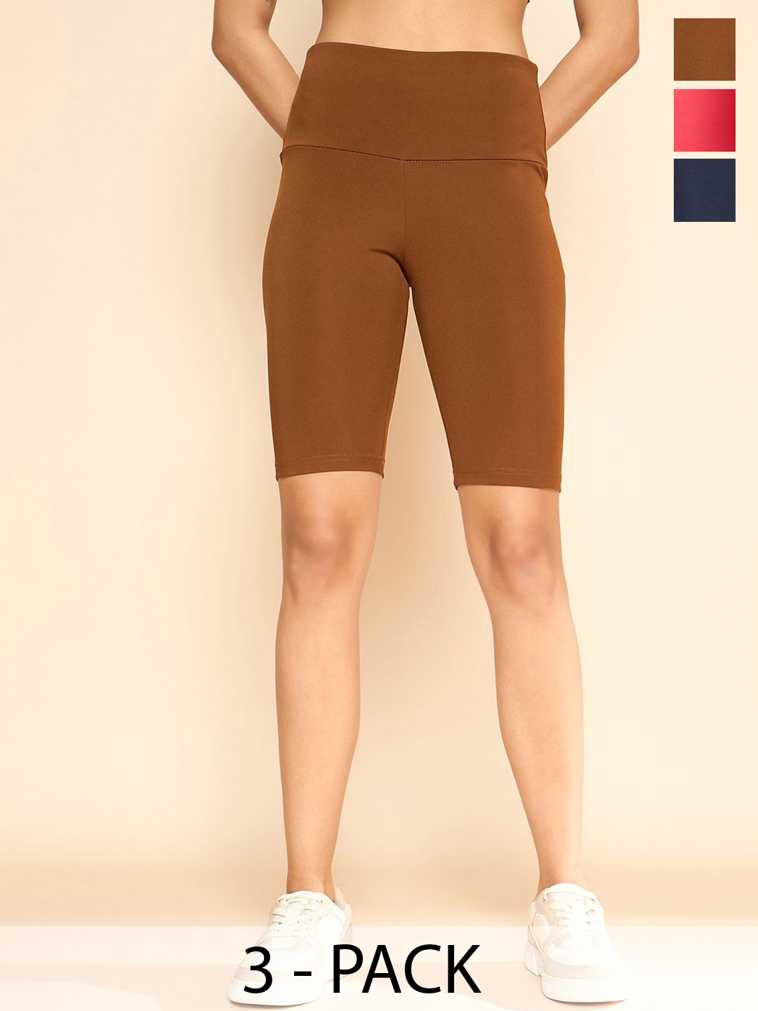 

COLOR CAPITAL Women Pack Of 3 Above Knee Cycling Tights, Coffee brown