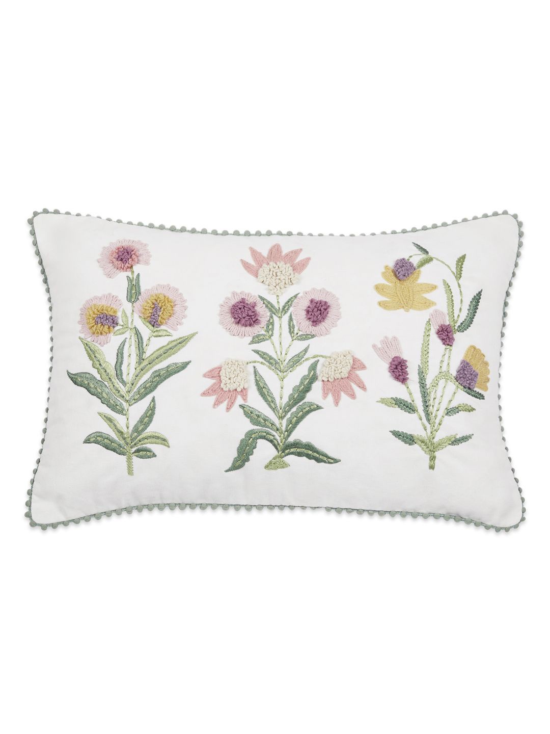 

haus & kinder White & Green Floral Embroidered Rectangle Cushion Cover