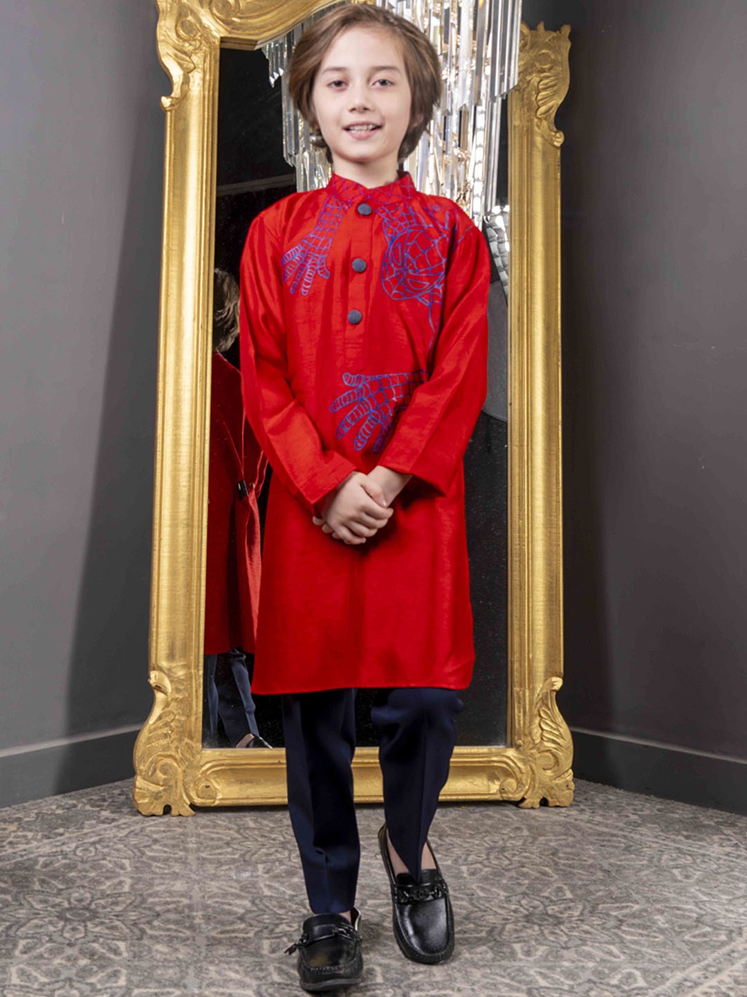 

HOITY MOPPET Boys Printed Mandarin Collar Kurta With Pyjamas, Red