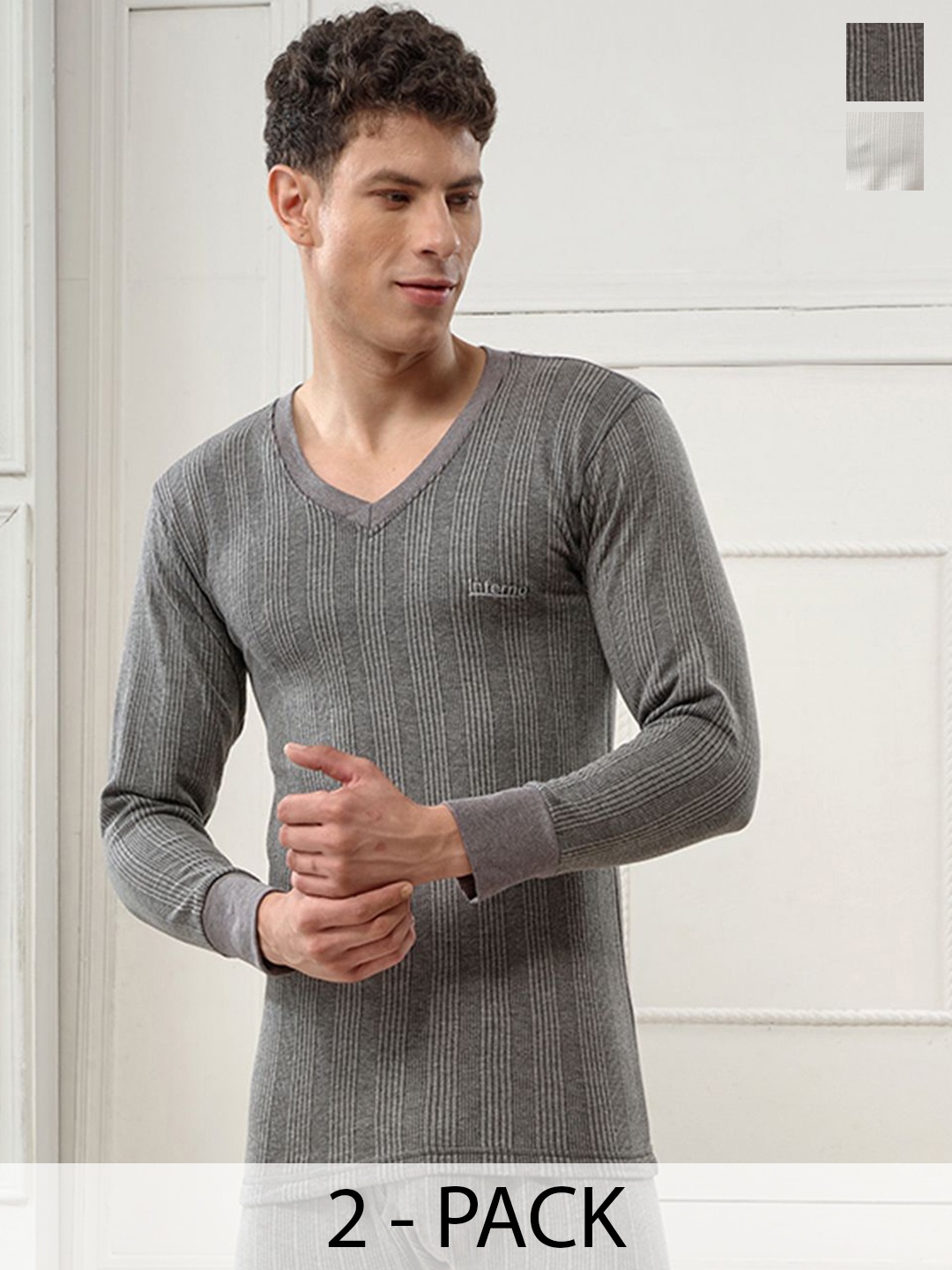 

INFERNO Pack of 2 Men V Neck Fullslevee Thermal Vest, Assorted