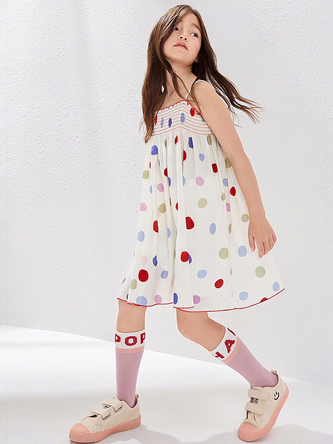 

LULU & SKY Polka Dot Printed girl A-Line Dress, White