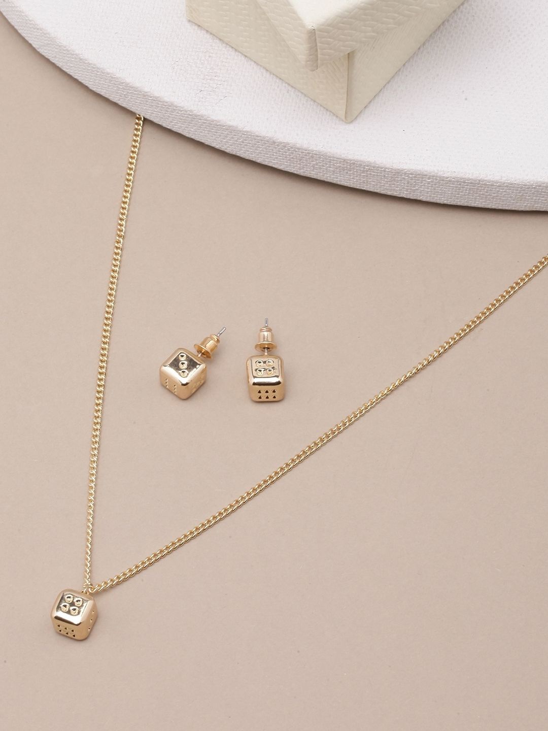 

KPOP Gold Plated & Dice Charm Necklace & Earrings