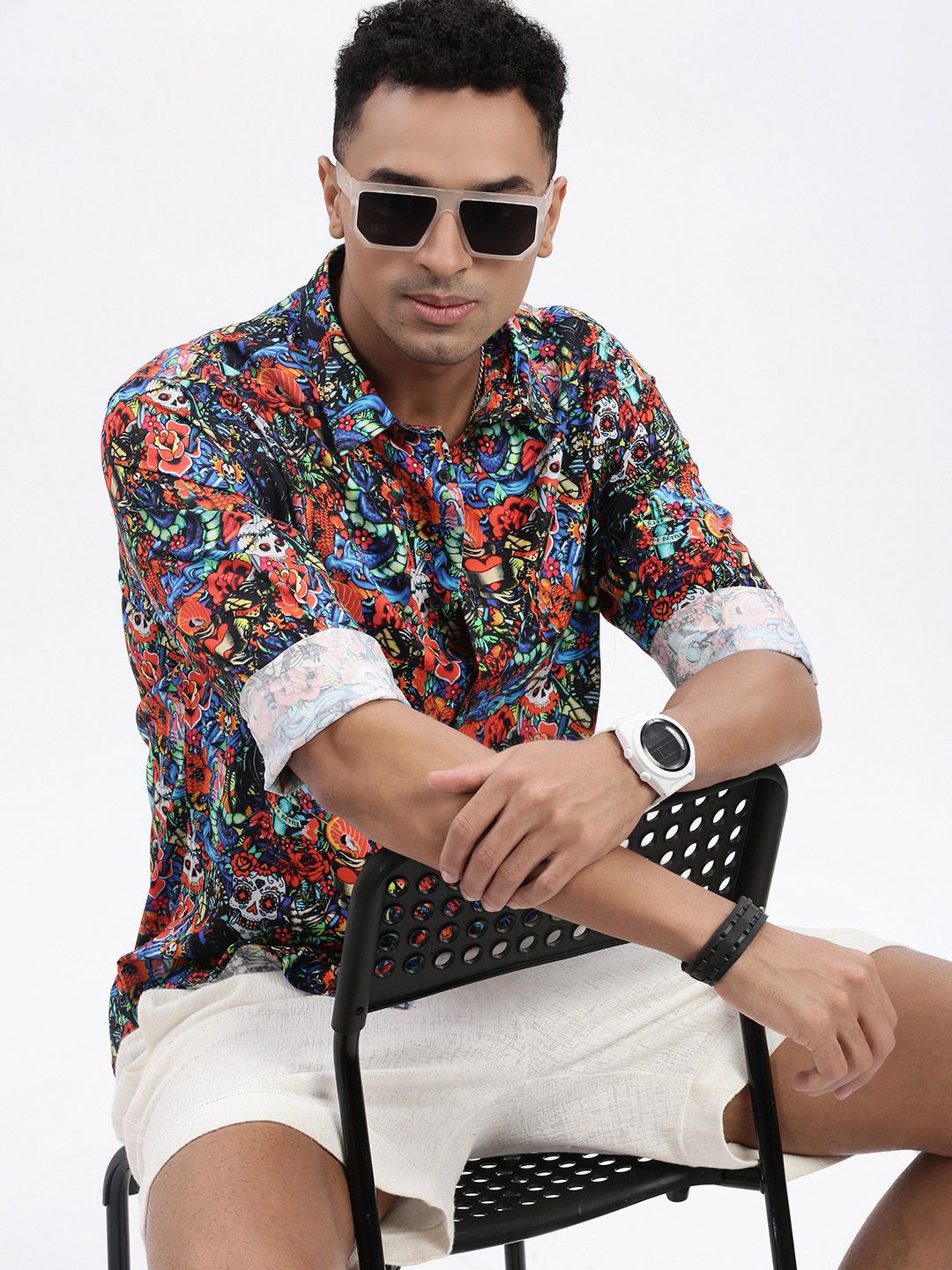 

SHOWOFF Men Standard Spread Collar Abstract Printed Cotton Slim Fit Casual Shirt, Orange