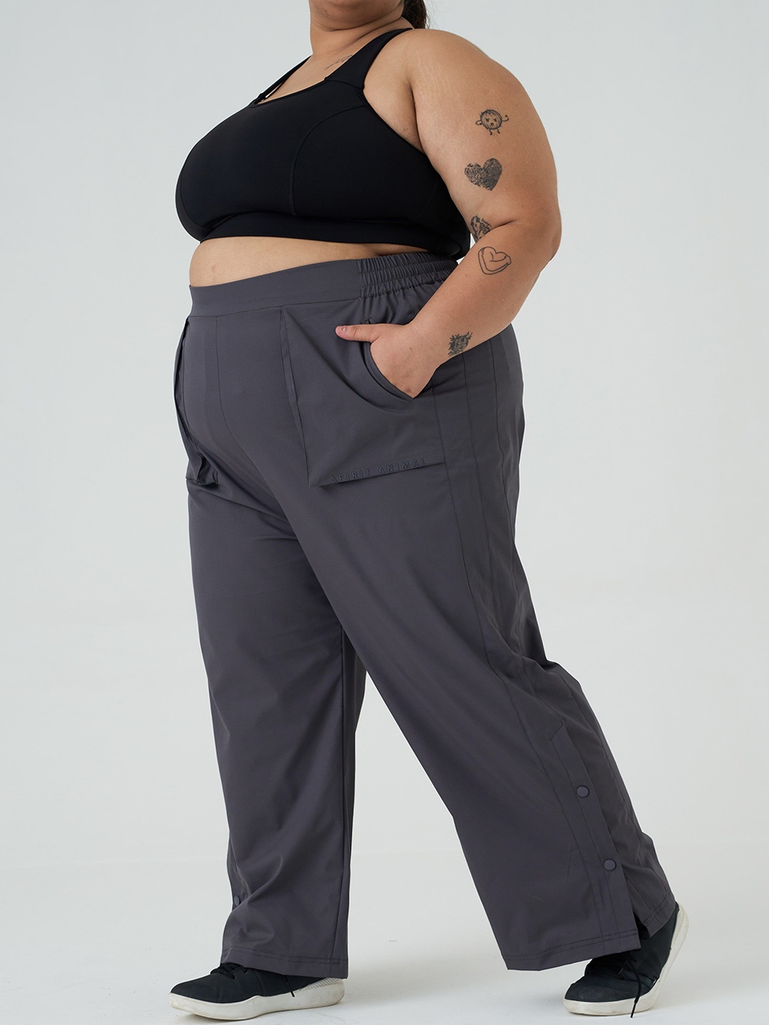 

SPIRIT ANIMAL Women Plus Size High Waist Relaxed Fit Parachute Track Pants, Grey