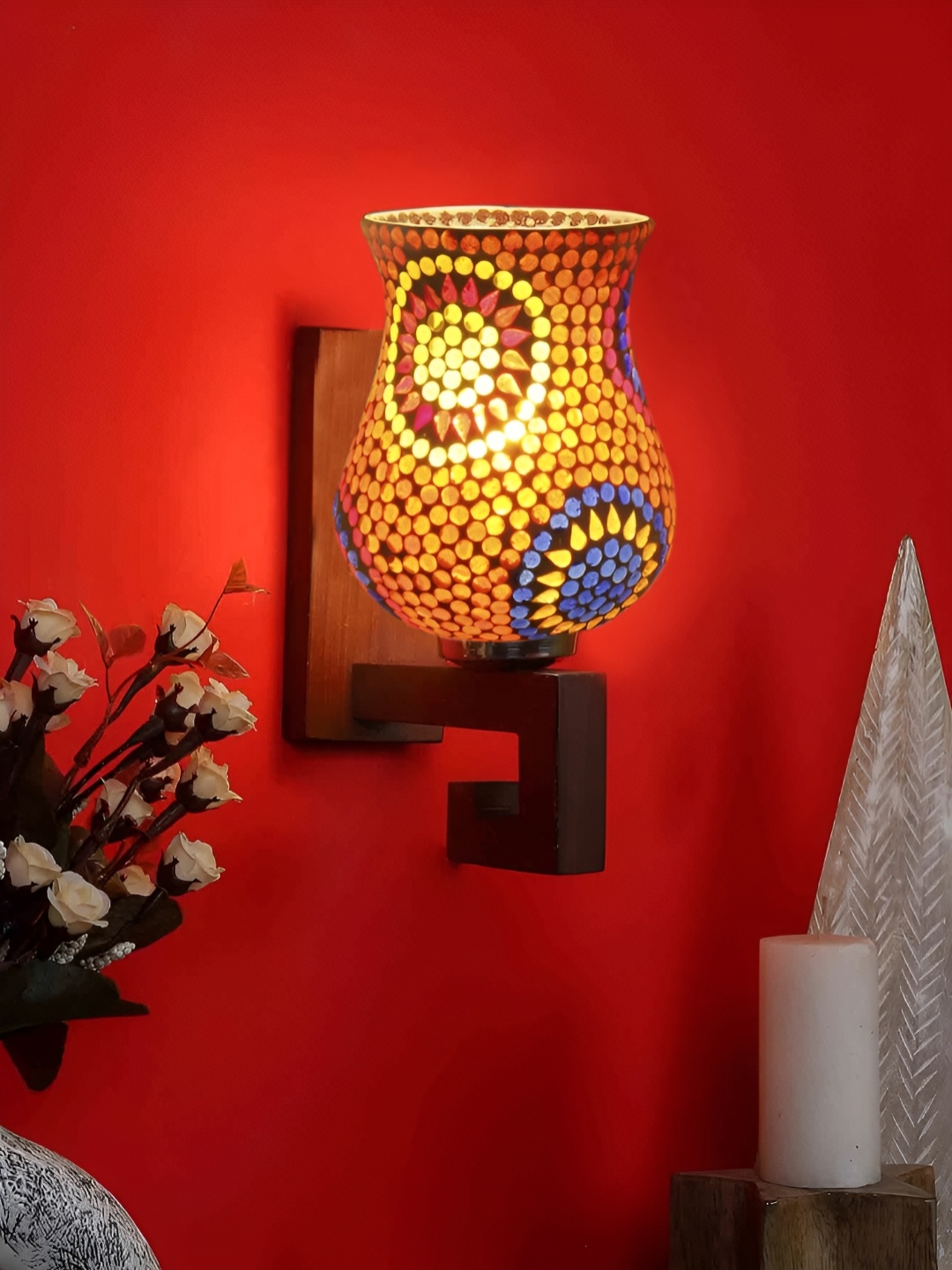 

Devansh White & Blue Printed Wood Traditional Wall Lamp