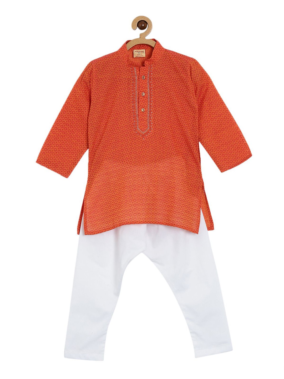 

NIRVAAN Boys Embroidered Thread Work Pure Cotton Kurta with Pyjama, Orange
