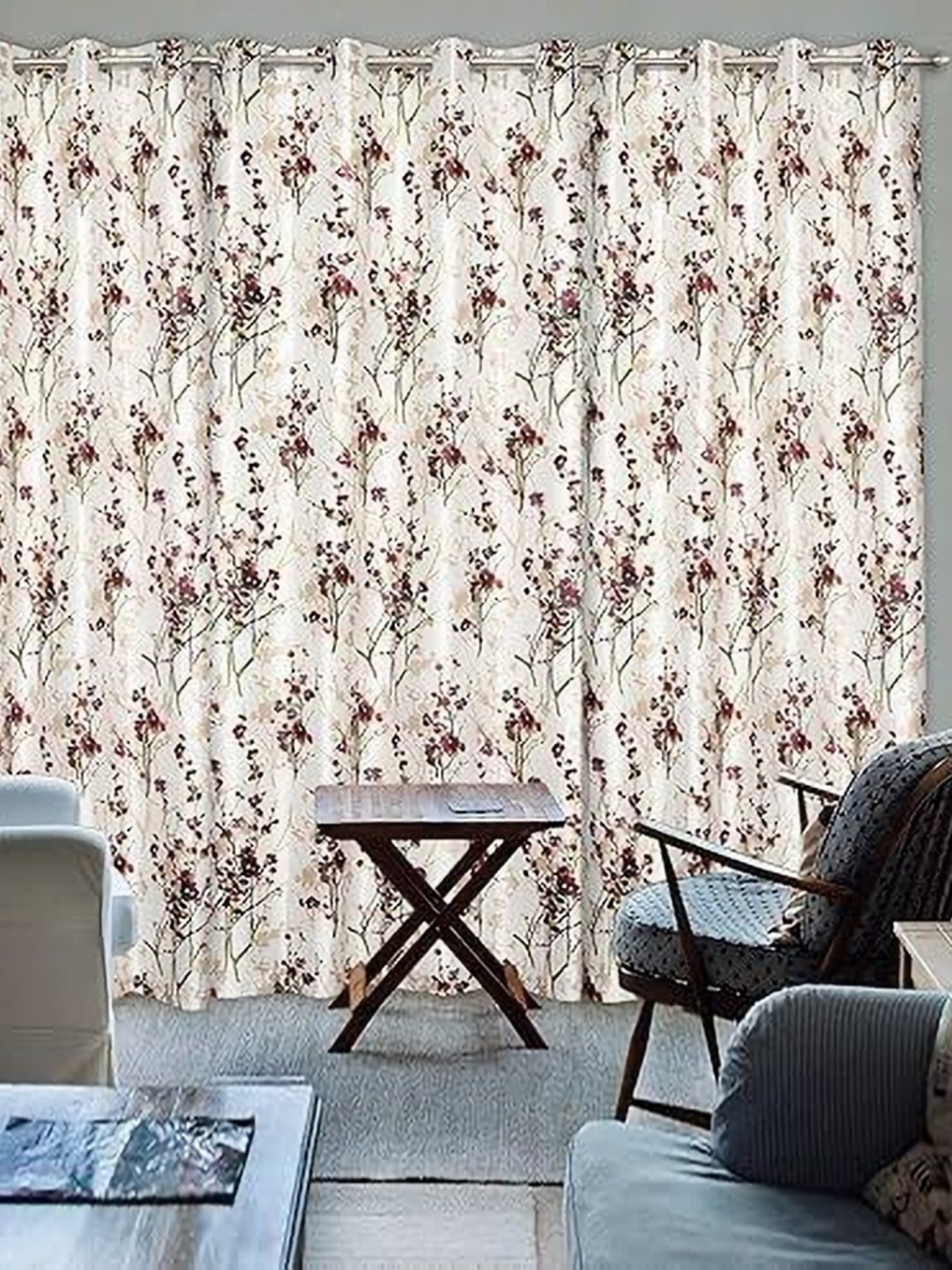 

Banchmark Home Furnishings Maroon & White Set of 3 Floral Long Door Curtain