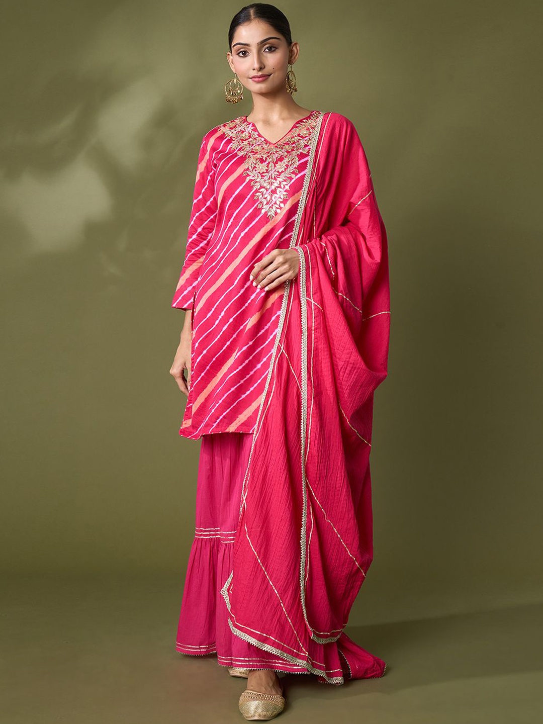 

Samyukta Singhani Silk Georgette Zari Straight Kurta with Sharara & Dupatta, Pink