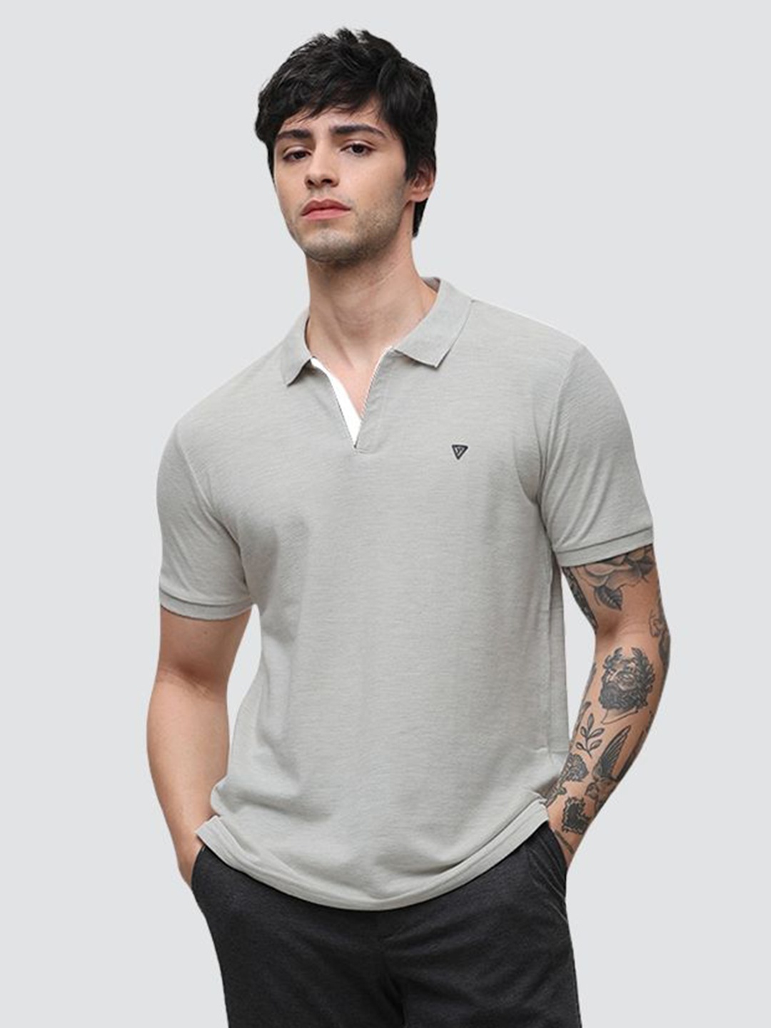 

Klub Fox Men Solid Polo Collar Cotton T-shirt, Grey melange