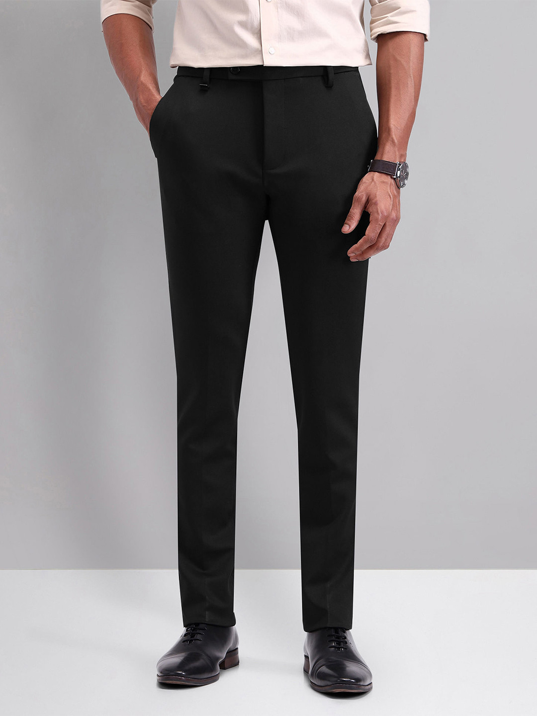 

AD By Arvind Men Mid-Rise Regular Fit Formal Trousers, Black