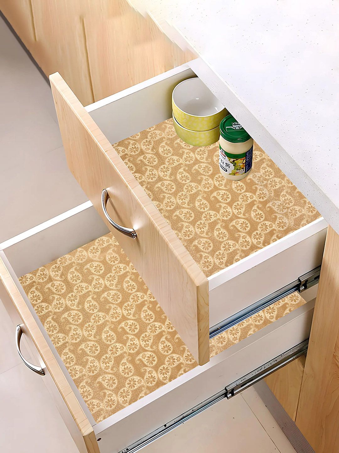 

Kuber Industries Cream-Coloured 3 Pieces Printed Water Resistant Shelf Liner Organisers