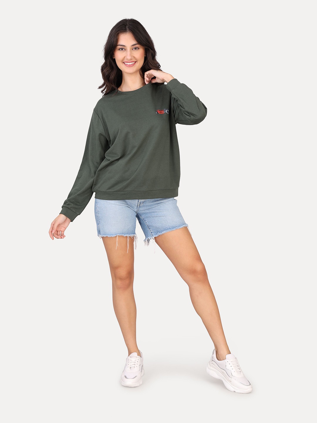 

VISO Women Typography Printed Round Neck Cotton Pullover Sweatshirt, Green