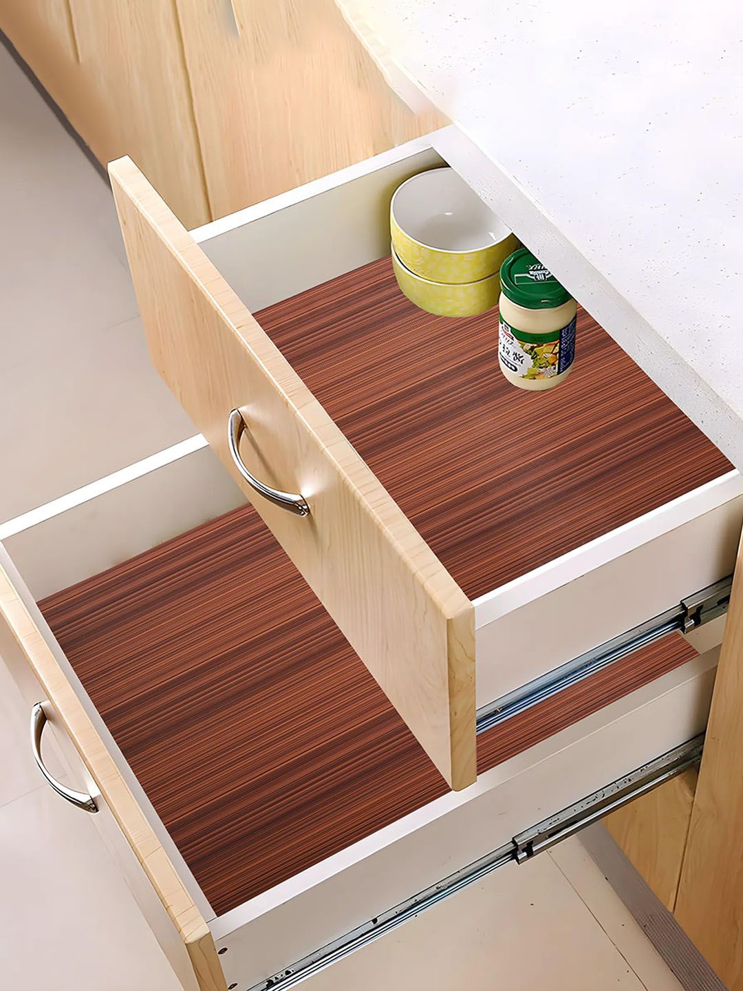 

Kuber Industries Brown 2 Pieces Printed Water Resistant Shelf Liner Organisers