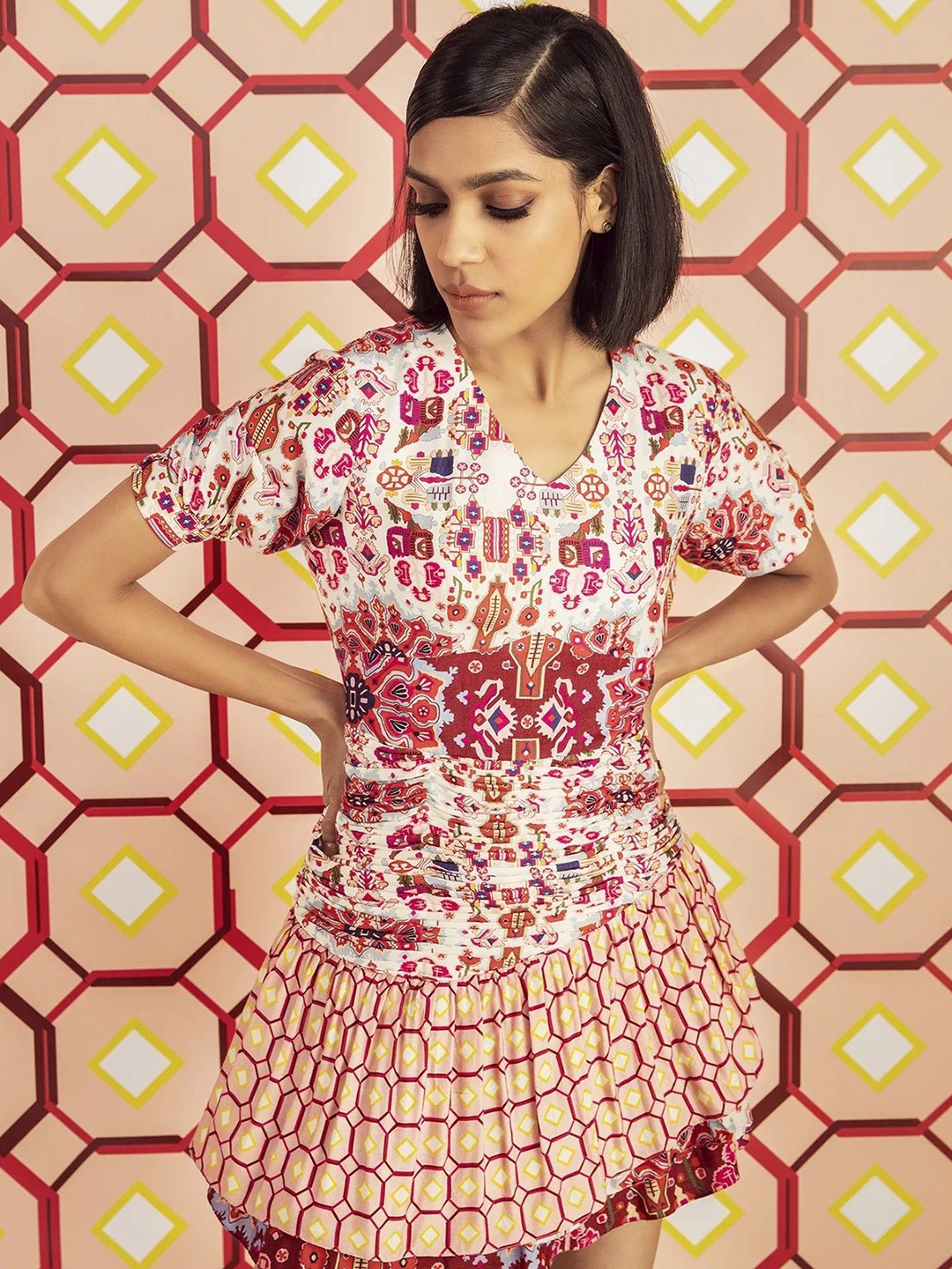 

BETRUE Women Ethnic Motifs Printed A-Line Dress, White