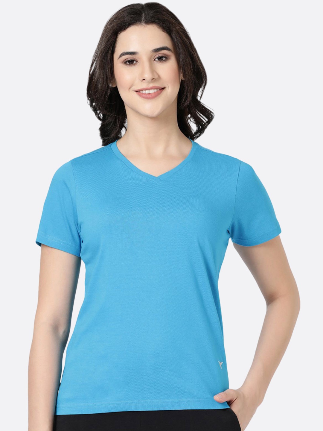 

BLOSSOM Women V-Neck Cotton Lounge T-Shirt, Blue
