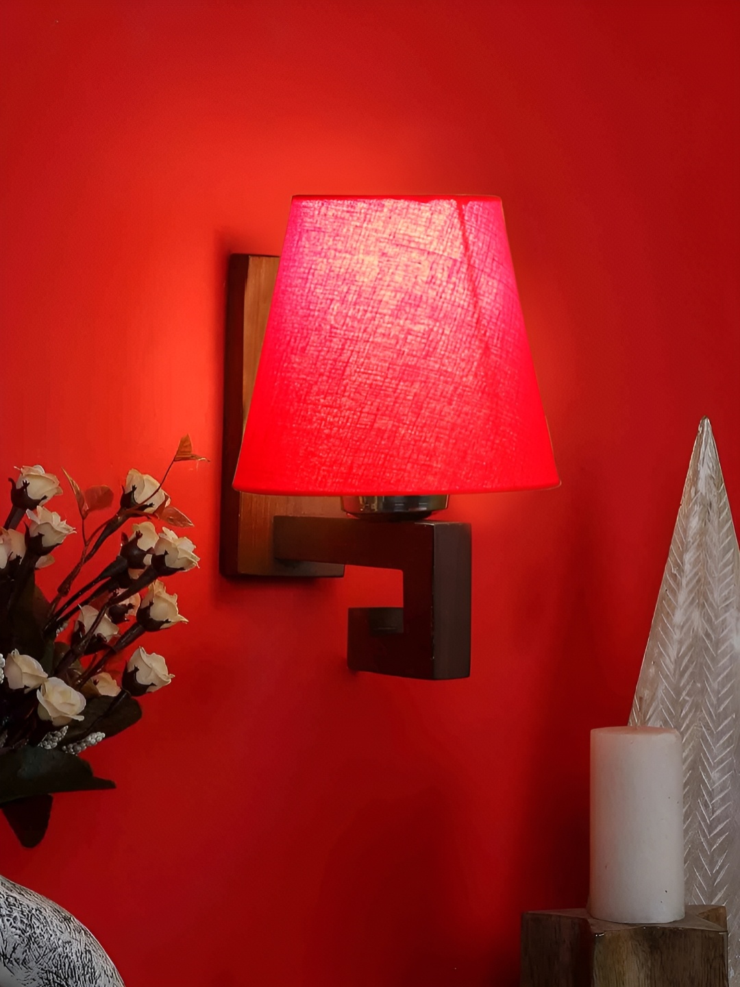 

Devansh Red Wood Traditional Abstract Shaped Shaped Wall Lamp