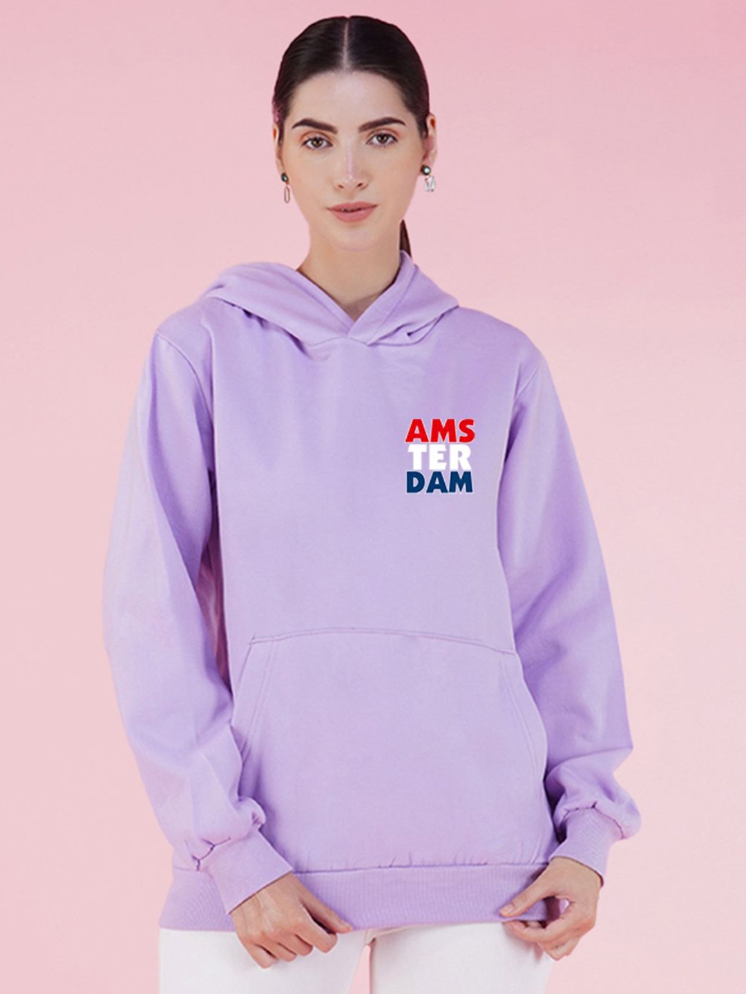 

NUSYL Graphic Printed Hooded Oversized Sweatshirt, Lavender