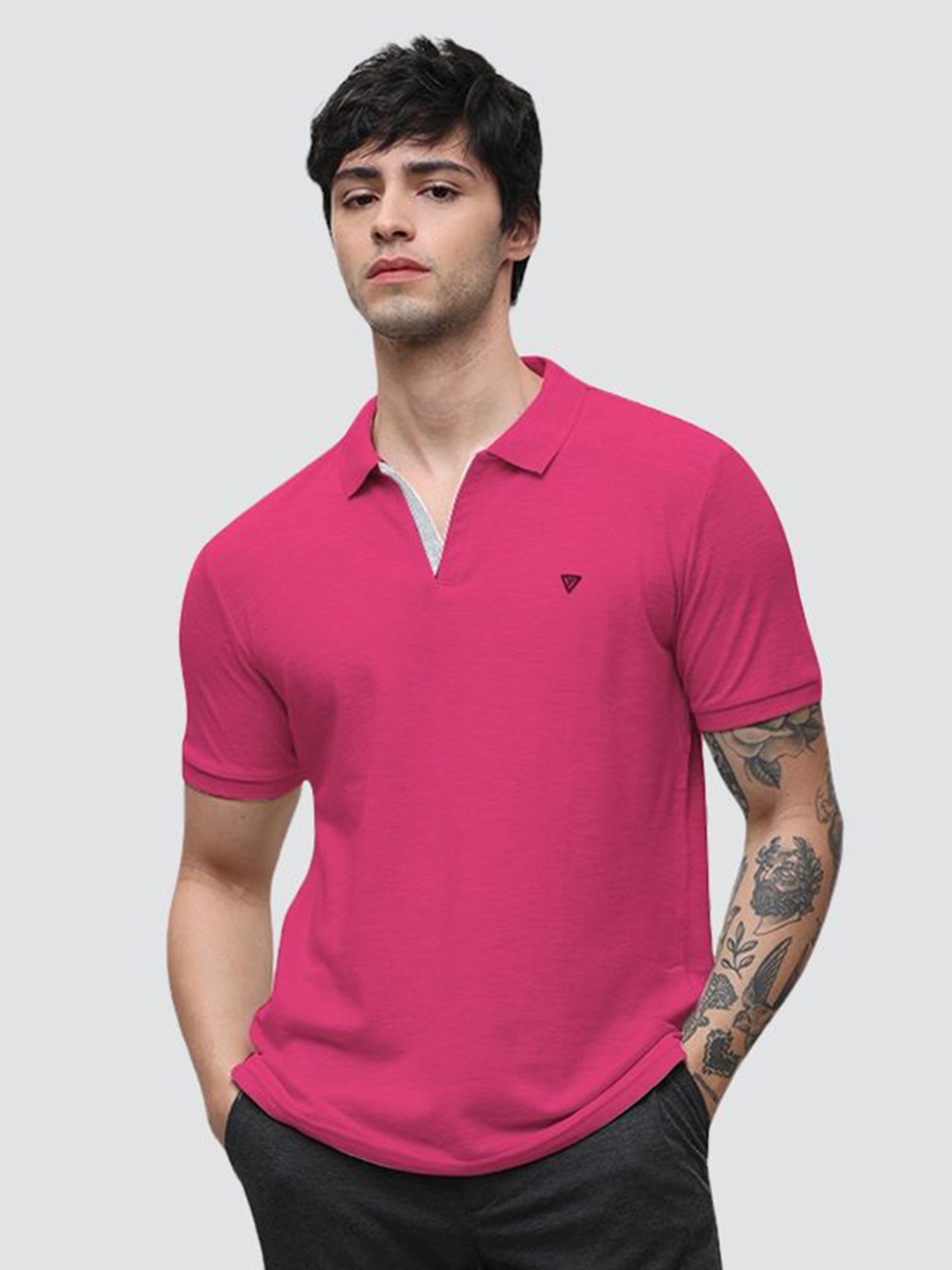 

Klub Fox Men Solid Polo Collar Cotton T-shirt, Pink