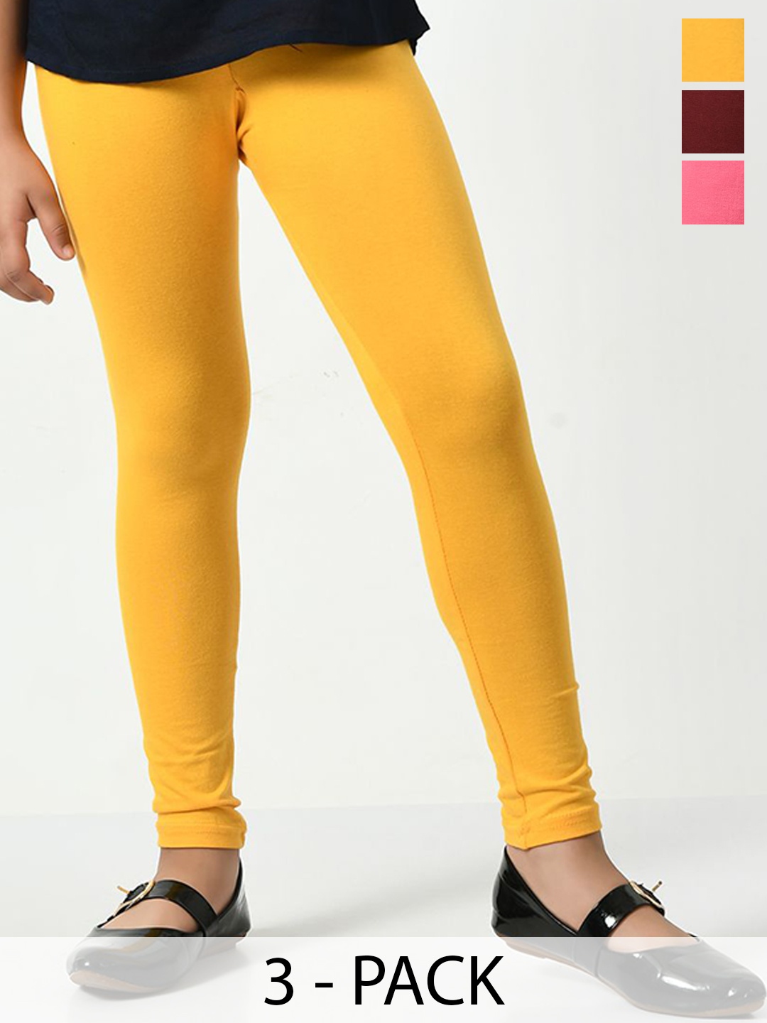 

KAYU Girls Pack Of 3 Ankle-Length Lenggings, Yellow
