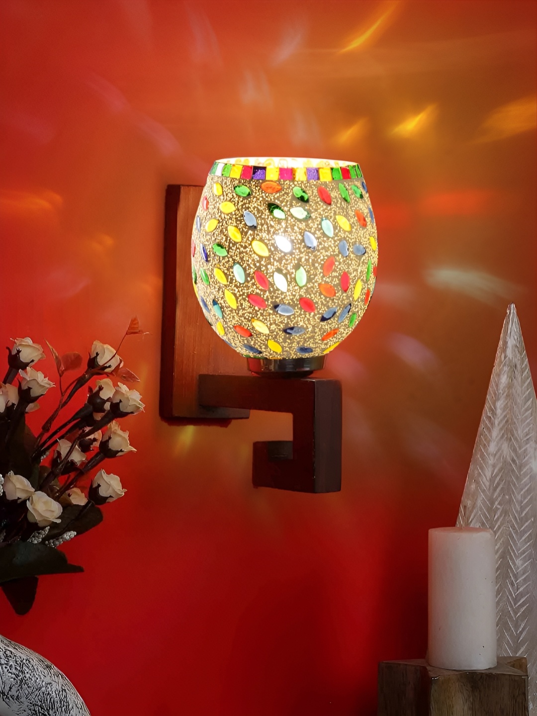 

Devansh White & Blue Printed Wood Traditional Wall Lamp