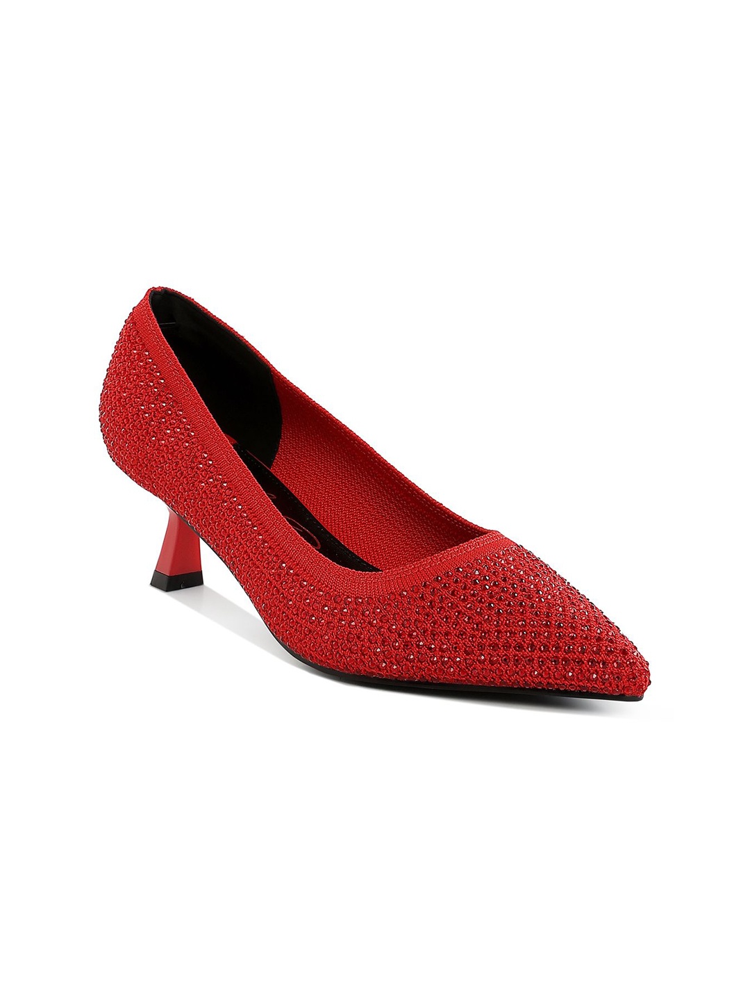 

London Rag Women Solid Embellished PU Kitten Pumps, Red