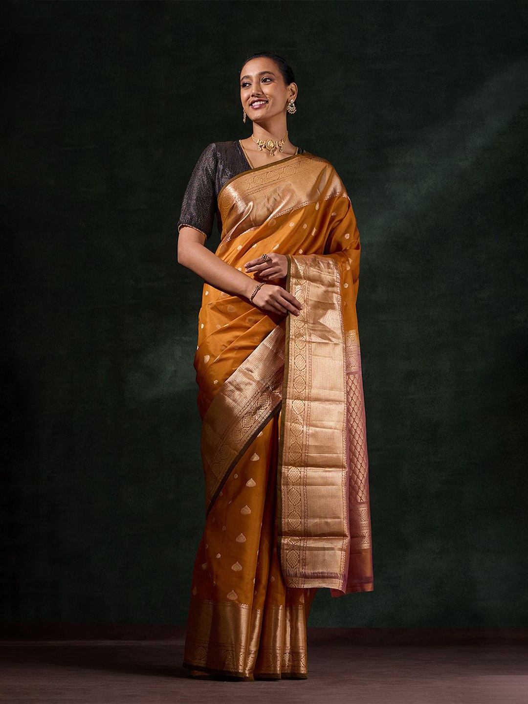 

Taneira Woven Design Zari Pure Silk Kanjeevaram Saree, Yellow