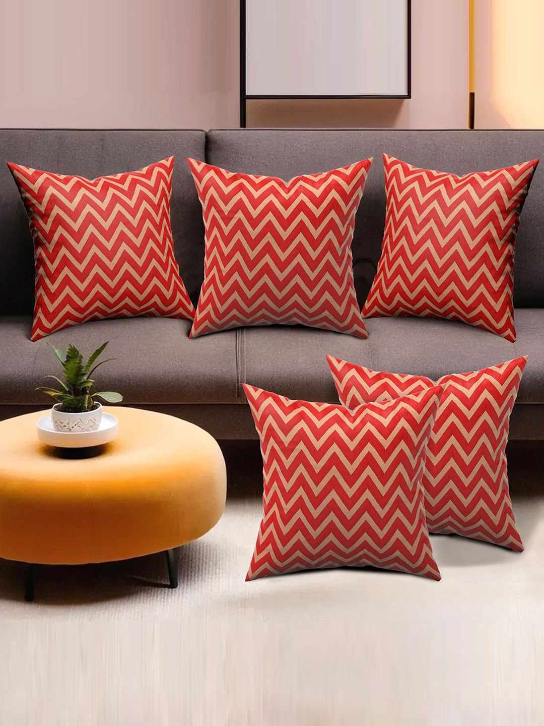 

Kuber Industries Red & Gold-Toned 5 Pieces Self Design Square Cushion Covers