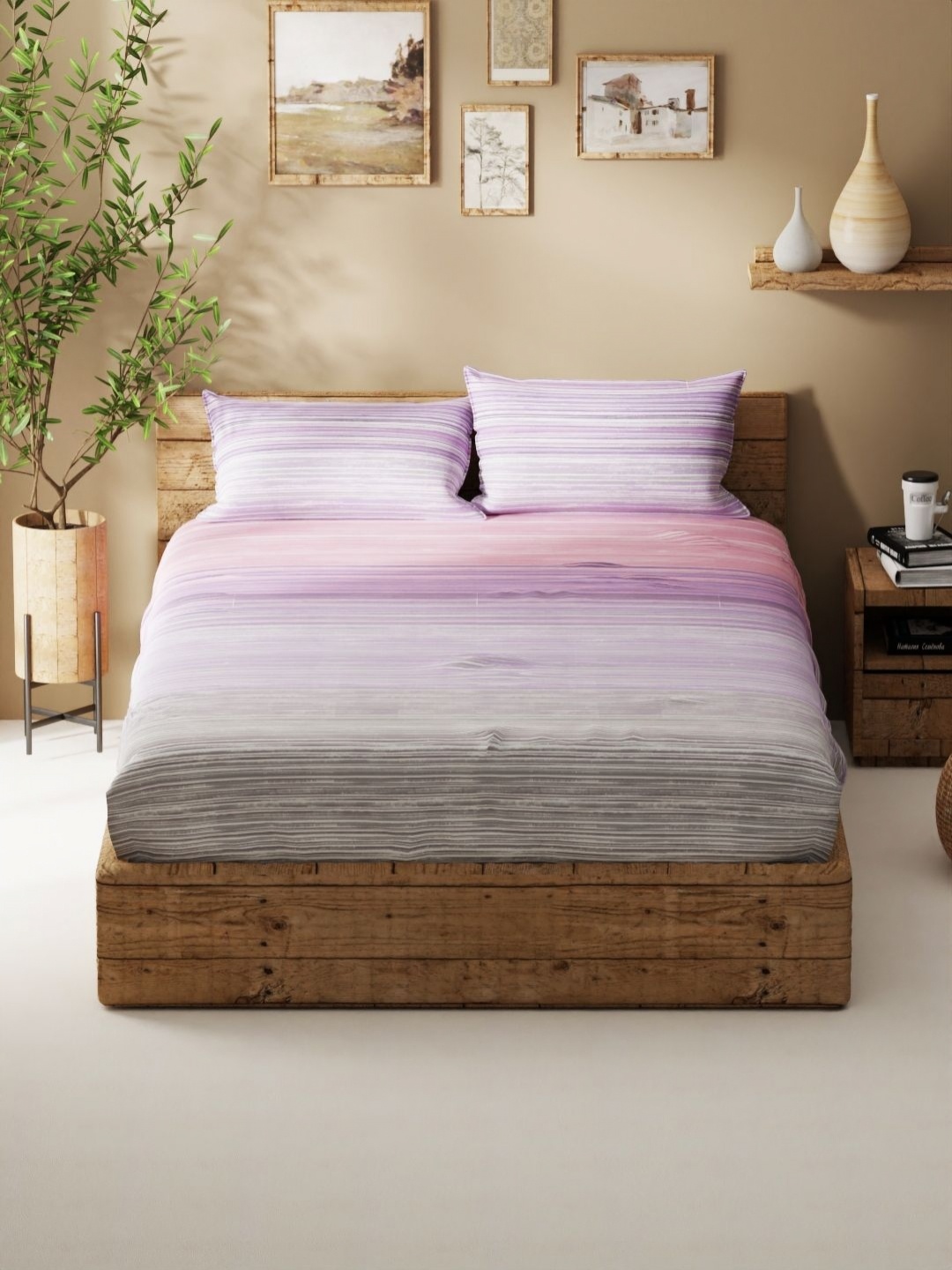 

BIANCA Lacasita Purple 120 TC Queen Bedsheet with 2 Pillow Covers 2.29 m X 2.54 m