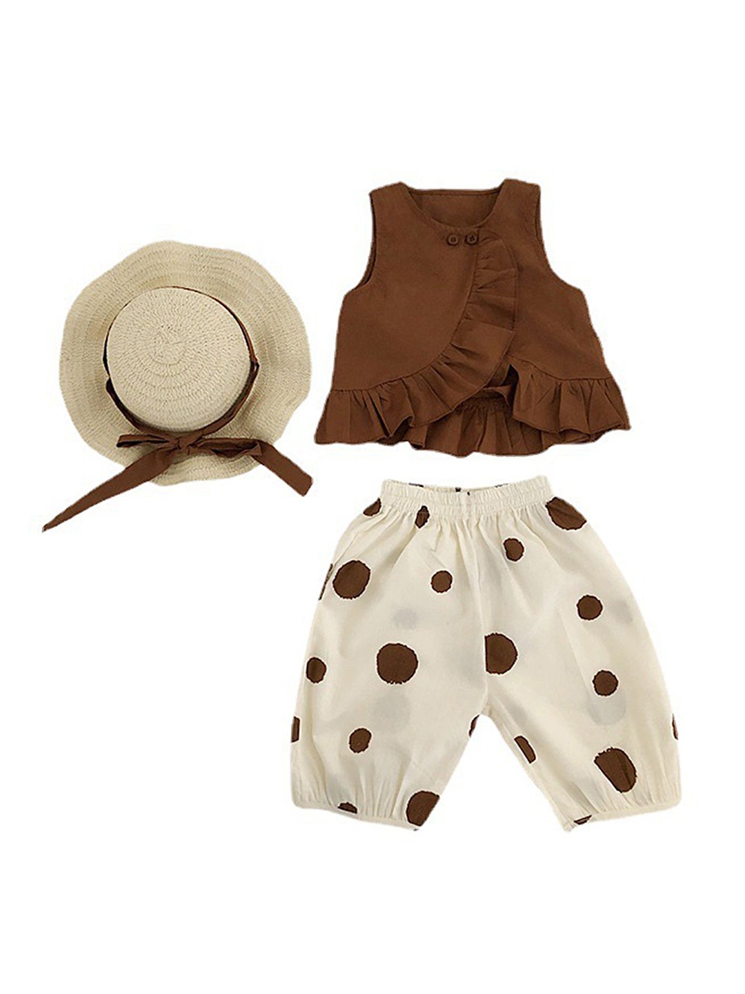 

LULU & SKY Girls Top with Pyjamas & Hat, Brown