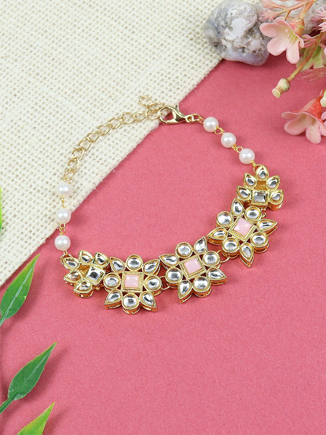 

Asthetika Kids Girls Kundan Studded Link Bracelet, Gold