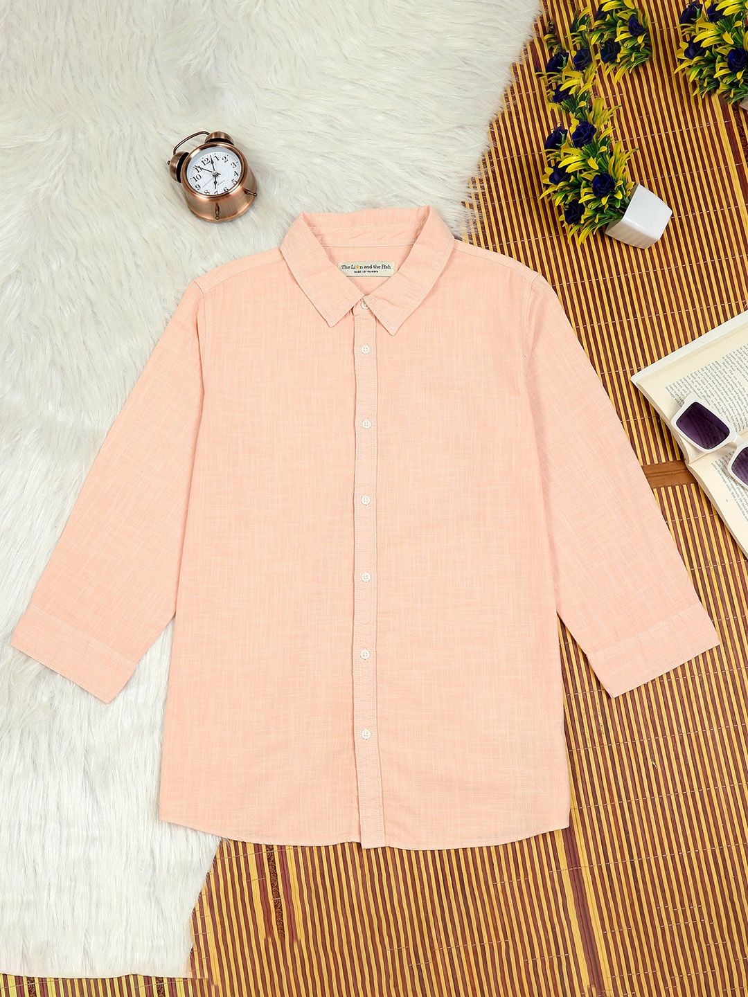 

The Lion and The Fish Boys Comfort Fit Solid Cotton Casual Shirt, Peach